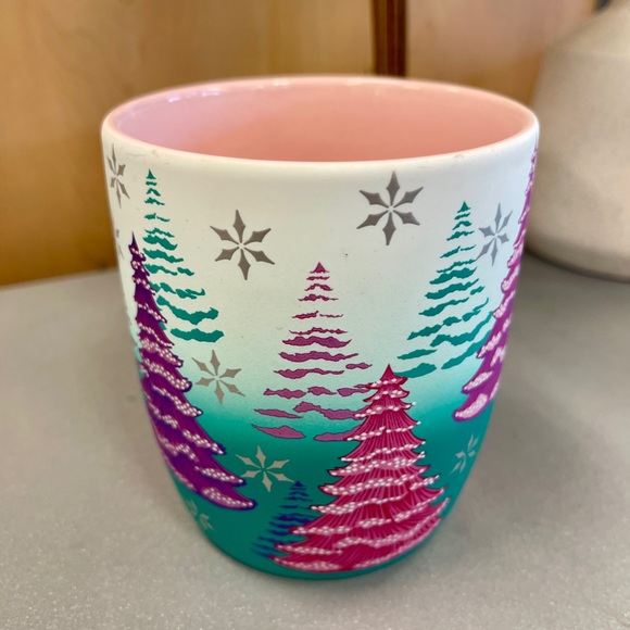 Purple and Pink Christmas Trees with Metallic Gold on a Teal Soft Touch Mug NWT - Picture 3 of 4